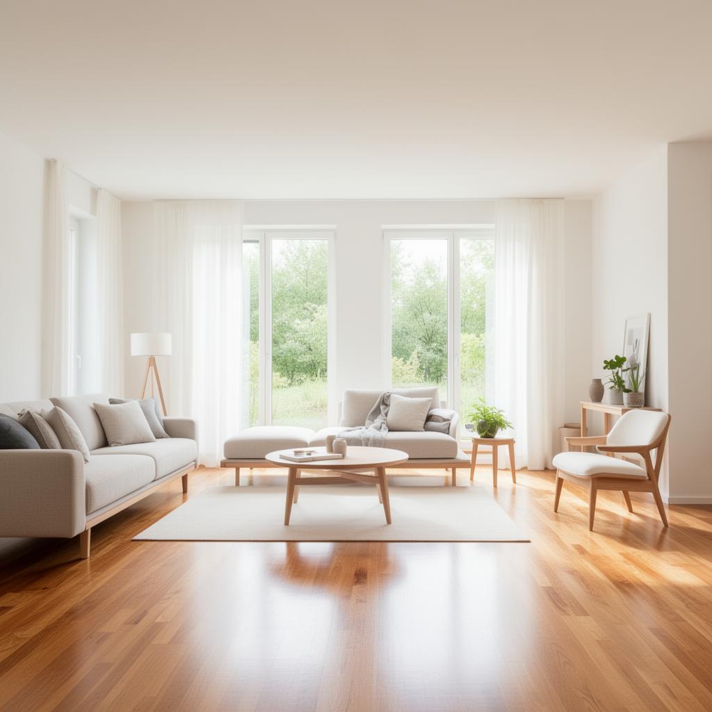Helles, sauberes Wohnzimmer nach professioneller Reinigung